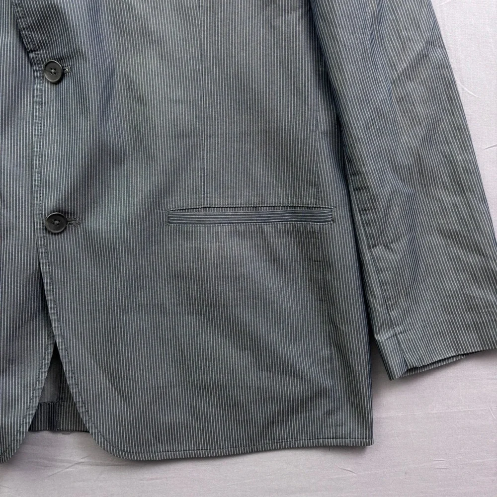 Alfani Mens XL Blue Pinstripe Two Button Blazer Cotton Blend Stretch Jacket